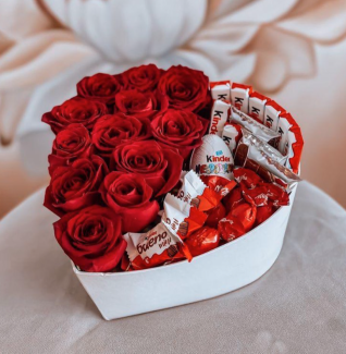 Romance in Bloom: Chocolate and Roses Heart-Shaped Box