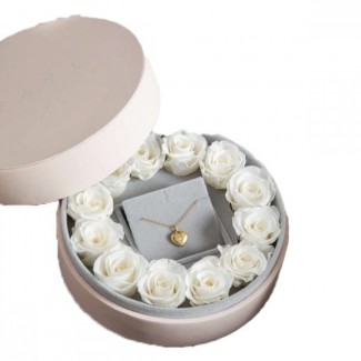 Circle of Love: Round Flower Box with Heart Necklace