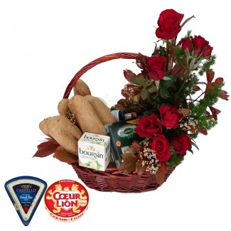 Cheese Basket with Red Roses