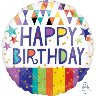 Happy Birthday Triangles Stripes and stars Balloon