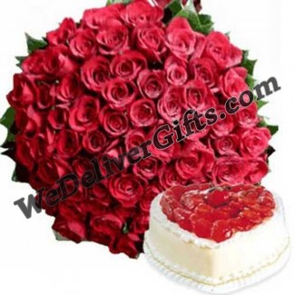 Valentine Package Cake and Roses