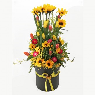 Box Of Sunflowers Tulips and more