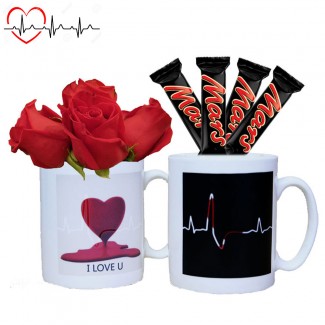 Heartbeat Color Changing Mug filled with Roses and Chocolate