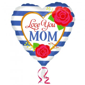 Striped heart Love You Mom Balloon