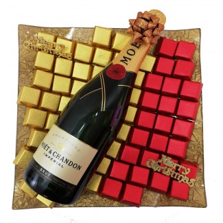 Moet and Chocolate in a Gold Plate